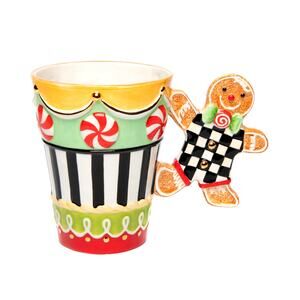 Mackenzie Childs Christmas Candy Cottage Mug 15oz New